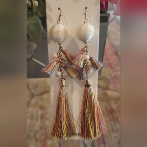 Express Long Dangle Tassle Earrings - Colorful - White Stones